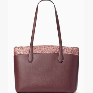 Kate Spade Glitter Flash Tote Burgundy/Dark Pink/Cherrywood NWT